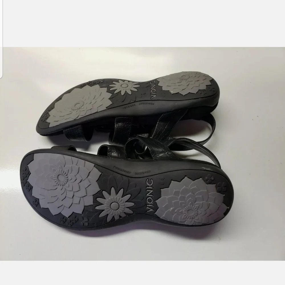 Vionic Sandals Size 10 Women's Amber Adjustable Orthaheel Black Comfort Shoes - Picture 9 of 9